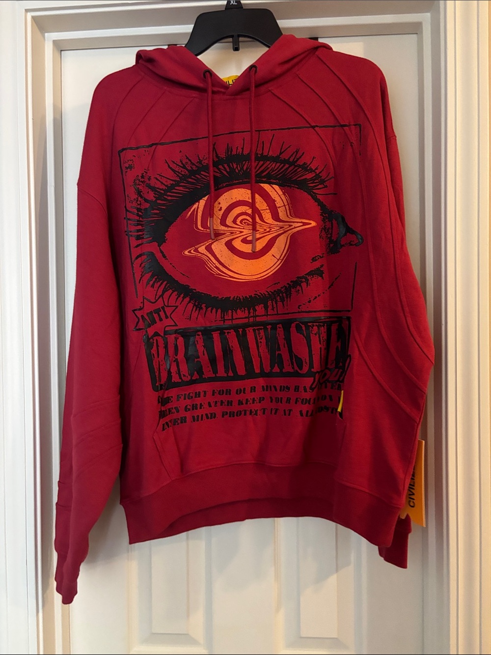 NWT Civilized Red Graphic 'Brainwashed ' Hoodie with Eye Motif size medium